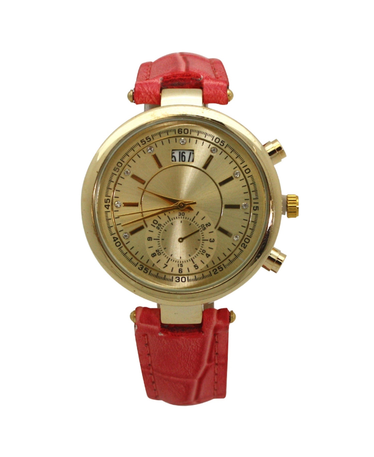 Multicolored Gold Face Leather Strap Watch