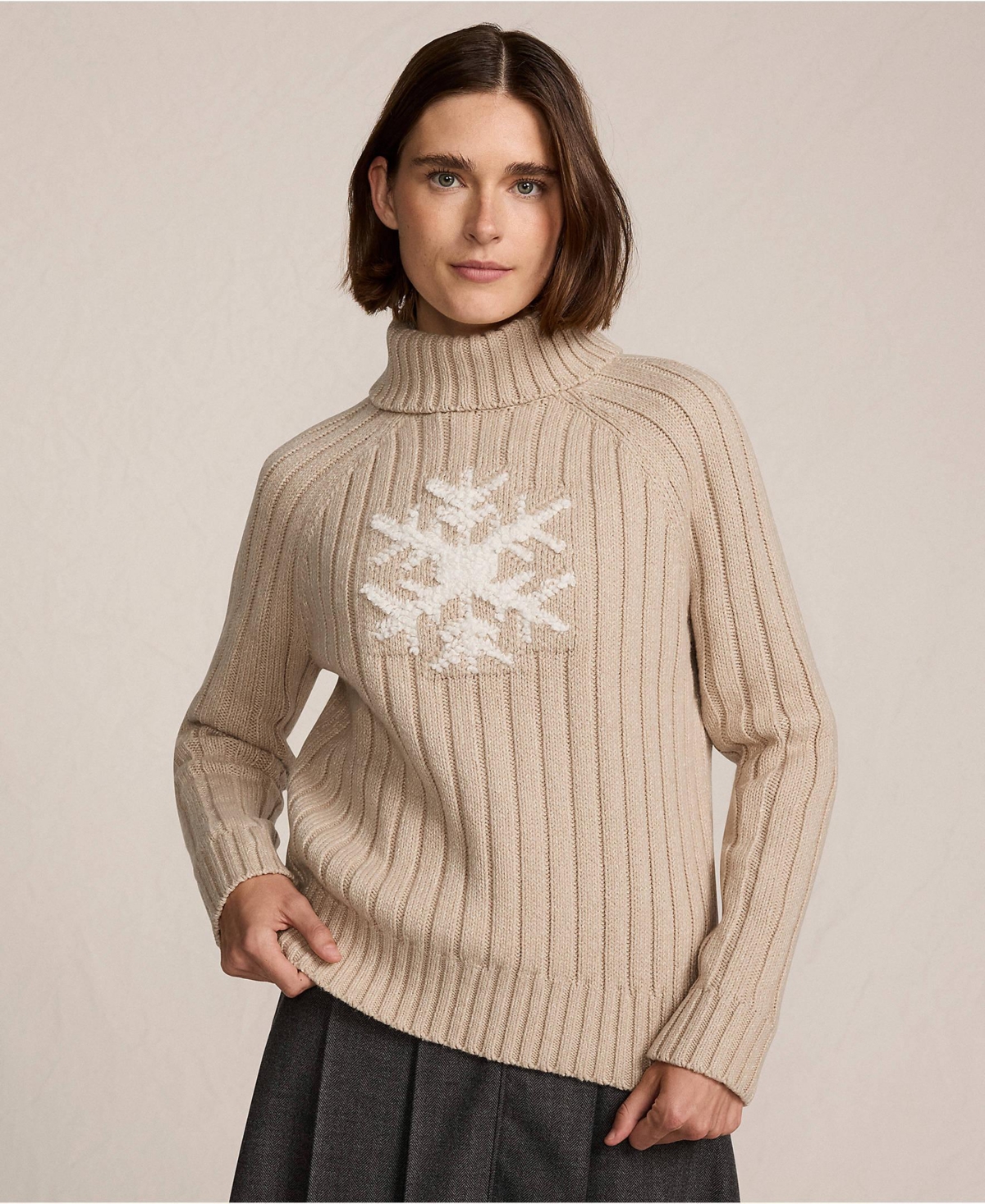 Lands' End Women's Cozy Lofty Placed Jacquard Turtleneck with Cables Sweater