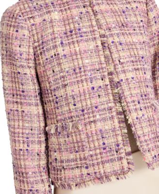 Women&#39;s Collarless Boucle Cropped Jacket
