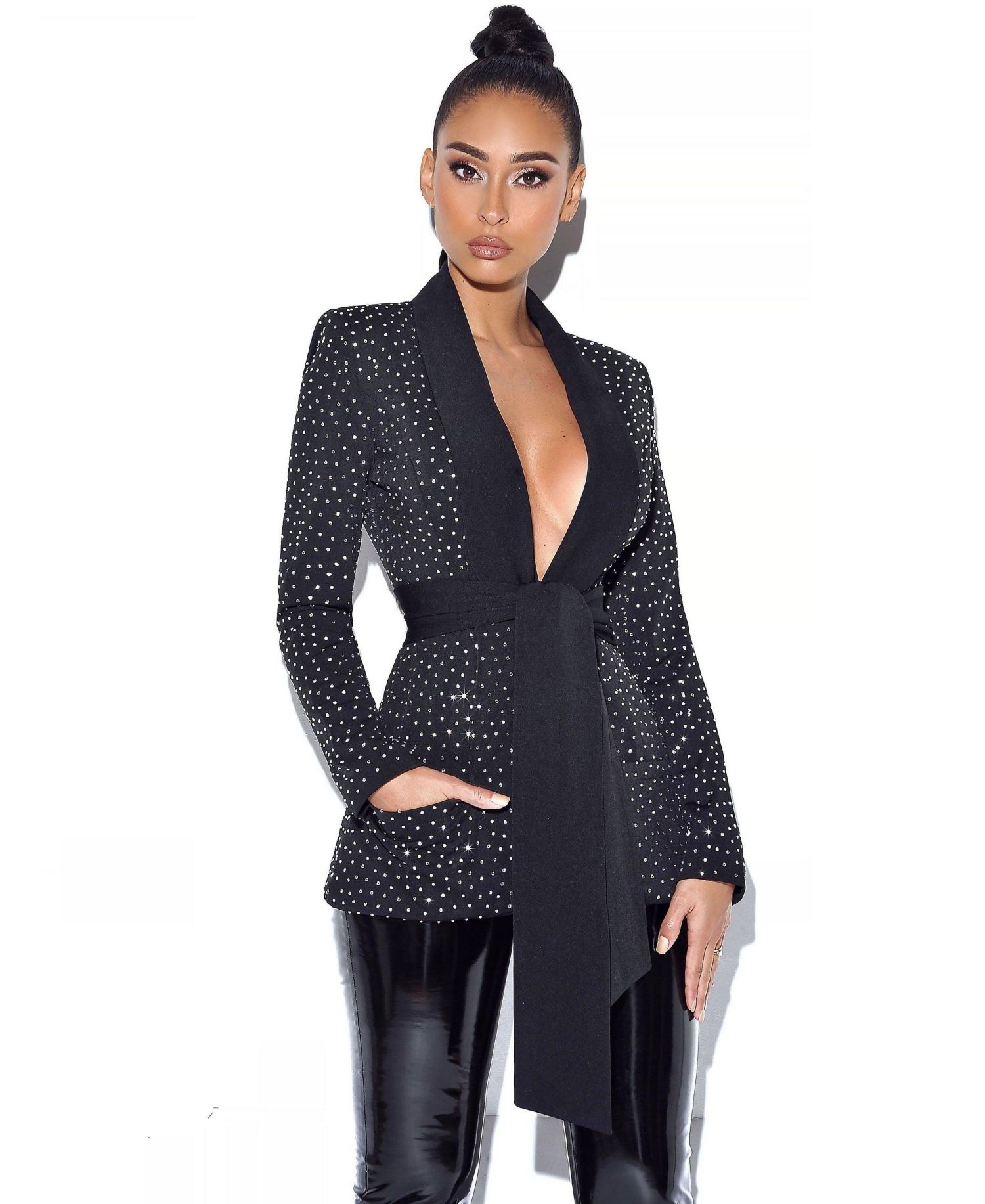 Women's Visionary Crystal Embellished Black Blazer Jacket