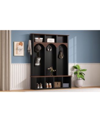 Farmhouse Hall Tree Bench Shoe Cabinet