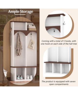 Farmhouse Hall Tree Bench Shoe Cabinet