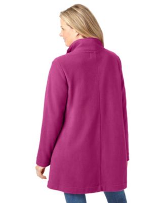 Plus Size Fleece Swing Funnel-Neck Coat