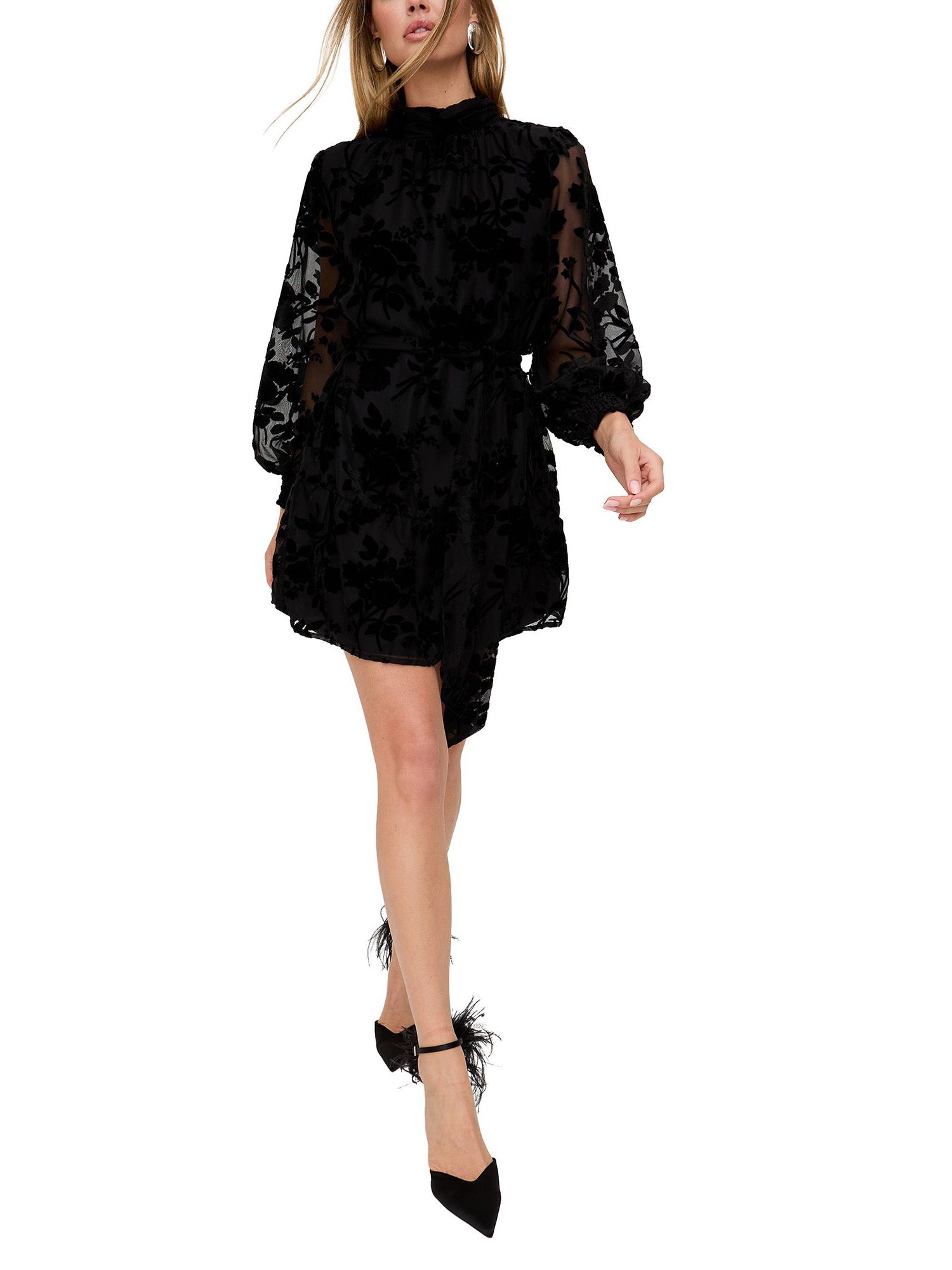 Women's Brezze High Neck Velvet Burnout Mini Dress