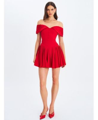 Women's Narelle Crimson Off-Shoulder Sweetheart Drop Waist Mini Dress