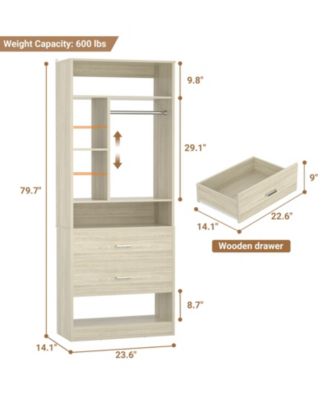 23.6'' Freestanding Closet System with 2 Drawers and 6 Shelves, 2FT Small Walk-in Closet Organizer with Hanging Rod