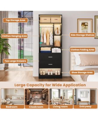 23.6'' Freestanding Closet System with 2 Drawers and 6 Shelves, 2FT Small Walk-in Closet Organizer with Hanging Rod