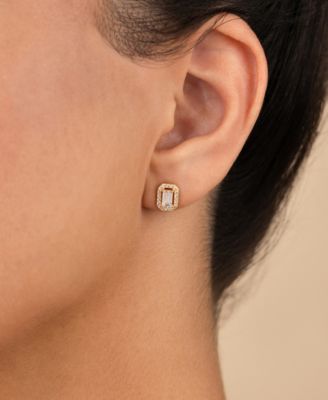 Sterling Silver Emerald Cut Brilliant Halo Studs
