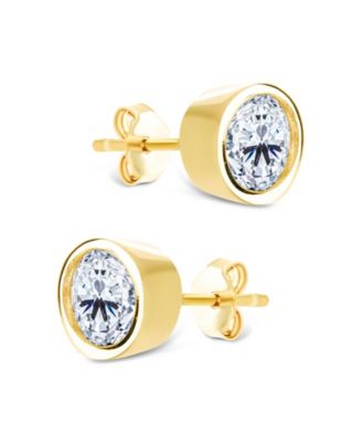 Sterling Silver Round Cut Bezel Set Stud Earrings