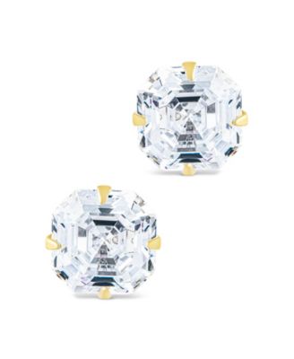 Sterling Silver Asscher Cut Prong Set Stud Earrings