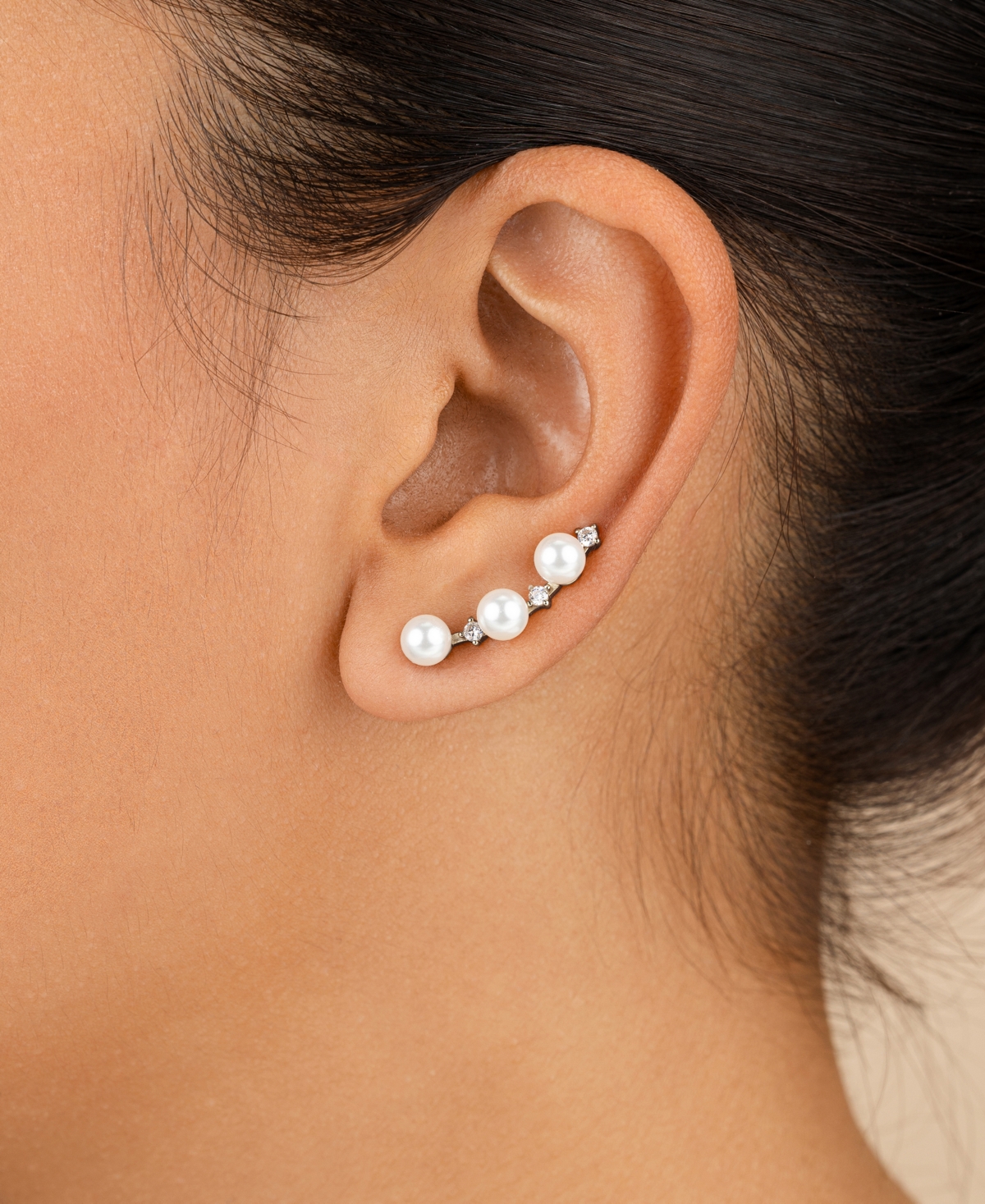 Sterling Forever Silver Siena Cz Cultivated Pearl Threader Earrings