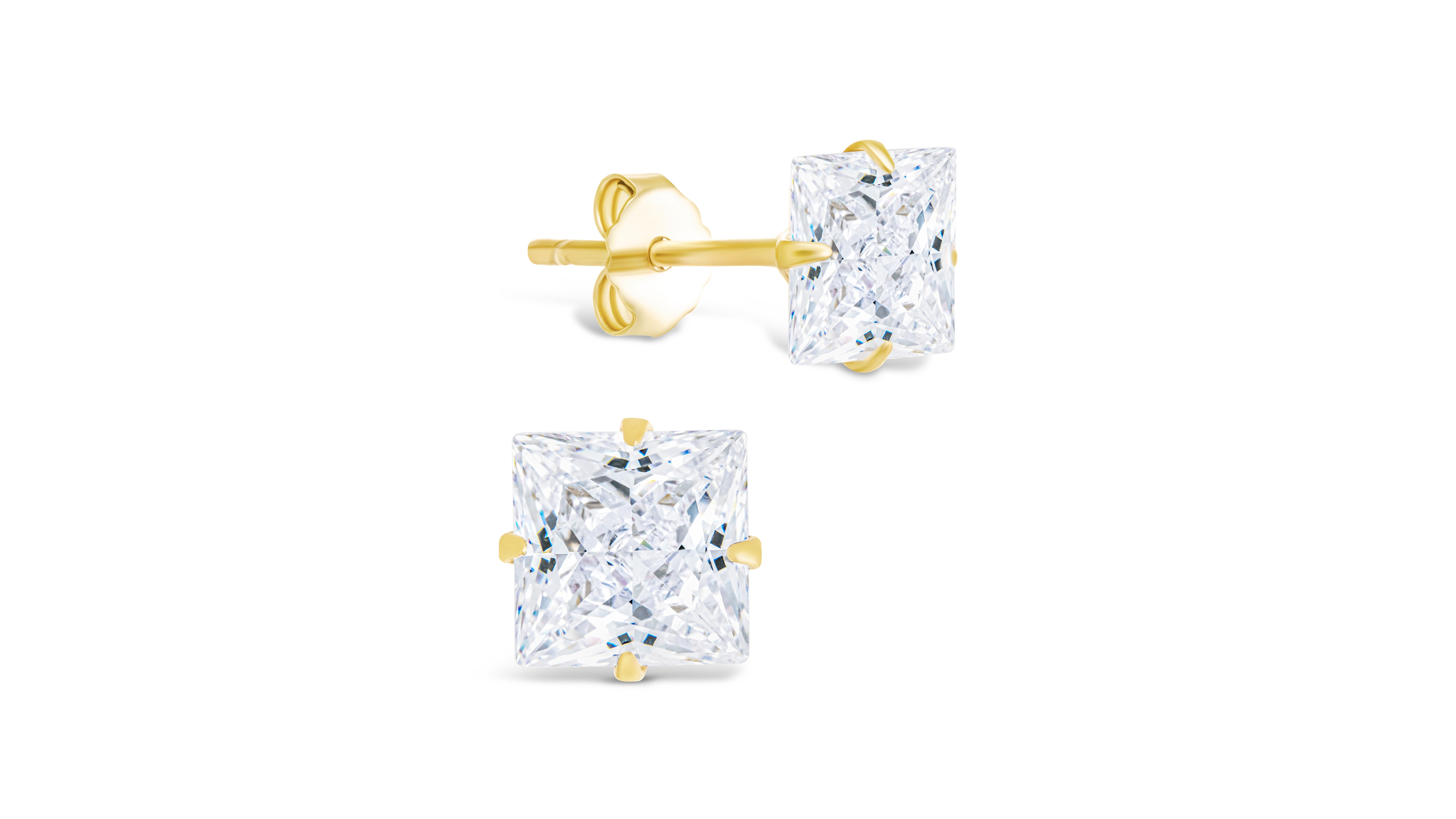 Sterling Forever Silver Princess Cut Prong Set Stud Earrings