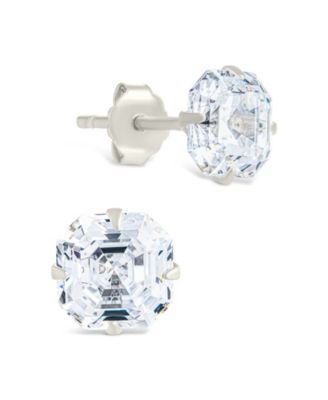 Sterling Silver Asscher Cut Prong Set Stud Earrings