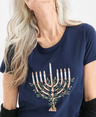 Petite Holiday Tree Printed Scoop Neck Top