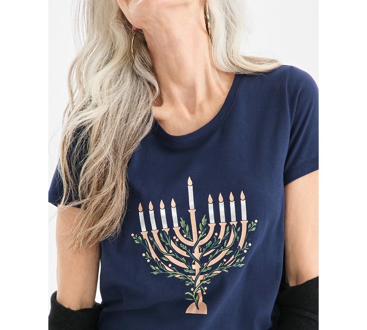 Style & Co Petite Menorah Printed Scoop Neck Top, Macy's Exclusive In Blue