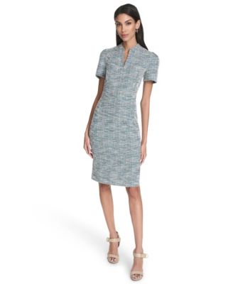 Halston - Women's Plaid Sheath Short Sleeve Dress