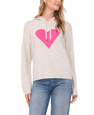 Women's Valentine's Heart Motif Long-Sleeve Hoodie Sweater