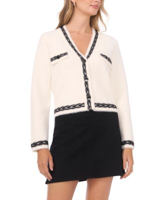 (取寄) ヴィンスカムート レディース カーディガン ウィズ トリム Vince Camuto women Cardigan with Trim Birch Vince Camuto Women's V-Neck Trim Cardigan Sweater - Macy's