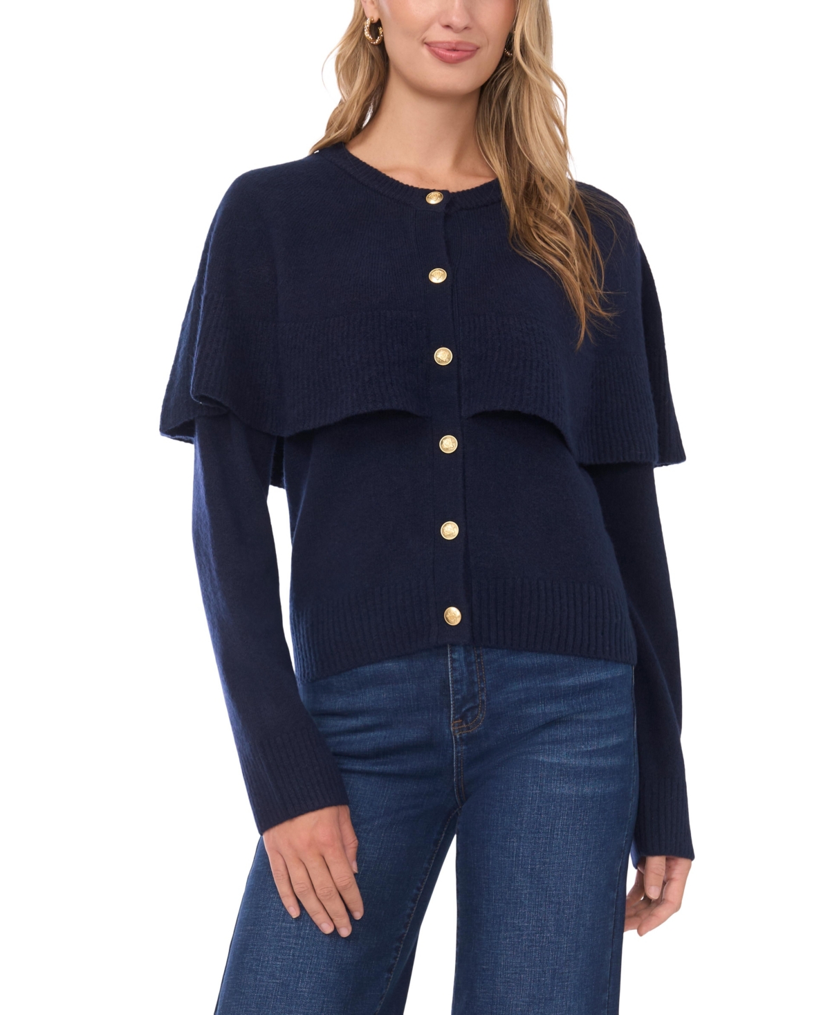Vince Camuto Cape Detail Cardigan In Blue
