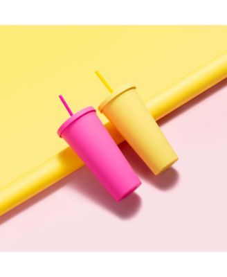 Essential Ginnie Cup with Lid and Straw, 700ML/24OZ Double-Walled, BPA-Free Acrylic Cup, Easy to Clean, Matte Finish, Fits Most Cupholders