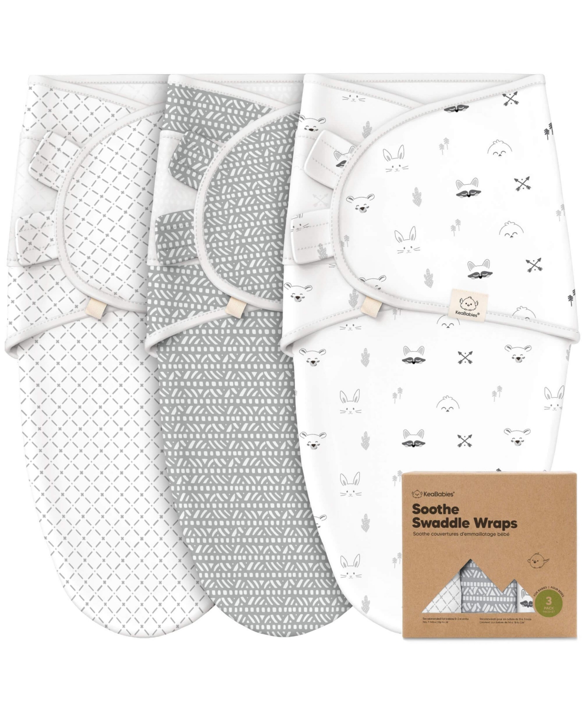 KeaBabies 3pk Soothe Baby Swaddle, Organic Baby Swaddle Sleep Sacks, Newborn, Infant Swaddle Sack - Nordic
