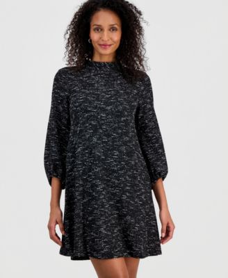 Women's Tie-Back Mock Neck 3/4-Sleeve Dress