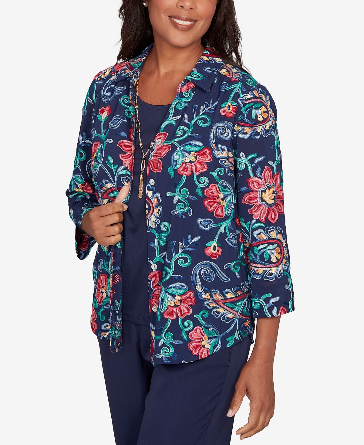 Alfred Dunner Plus Saratoga Springs Paisley Floral Two One Top with Necklace