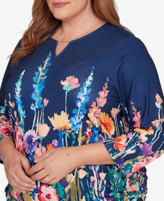 Plus Size Saratoga Springs Vertical Floral Border Knit Top