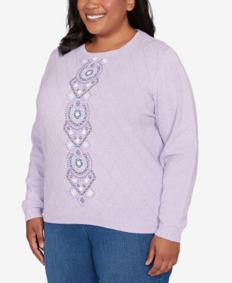 Plus Size Hilton Head Center Embroidery Accent Sweater