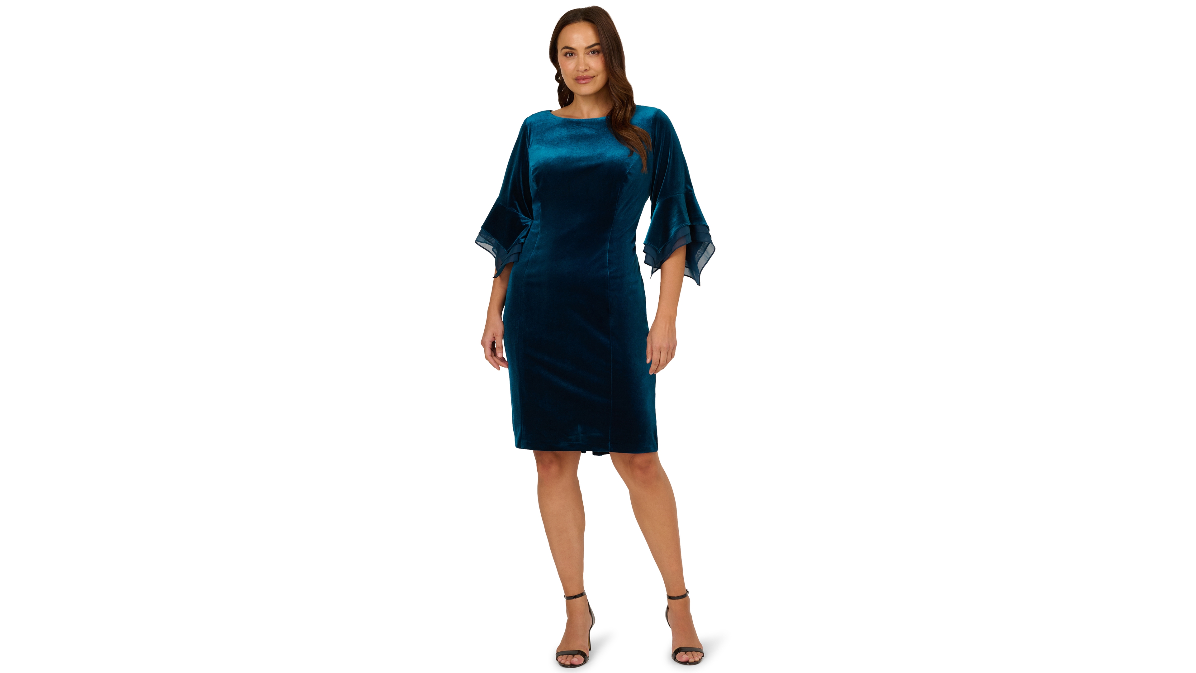 Adrianna Papell Plus Velvet Bell Sleeve Short Dress