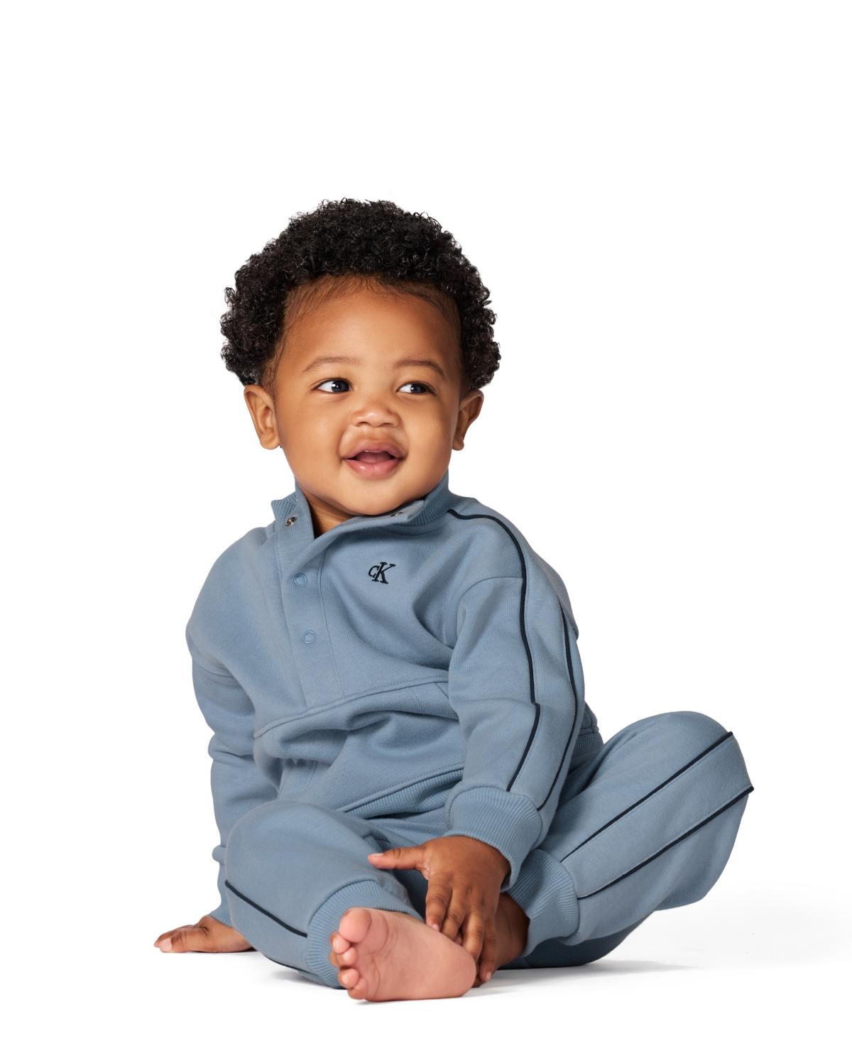 Calvin Klein Baby Boys 2-piece Semi-snap Sweatsuit And Joggers Set In Blue
