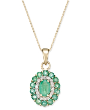 image of Emerald (1-5/8 ct. t.w.) and Diamond (1/6 ct. t.w.) Oval Floral Pendant Necklace in 14k Gold