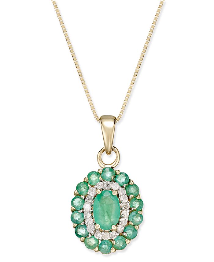 Macy's Emerald (15/8 ct. t.w.) and Diamond (1/6 ct. t.w.) Oval Floral