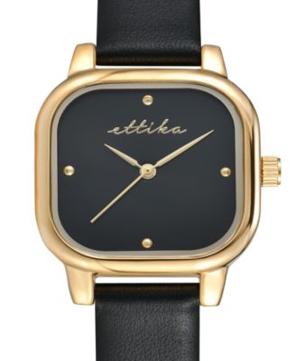 Classic Square Gold Plated Leather Watch, 85mm