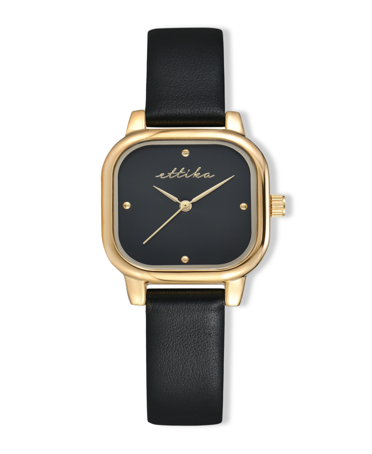 Ettika Classic Square Gold Plated Leather Watch, 85mm In Black