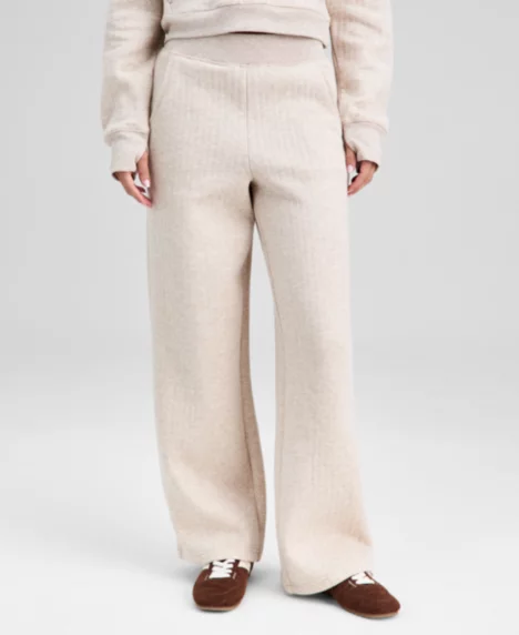 Petite Quilted Straight Leg Lounge Sweatpants - Ecru Melange
