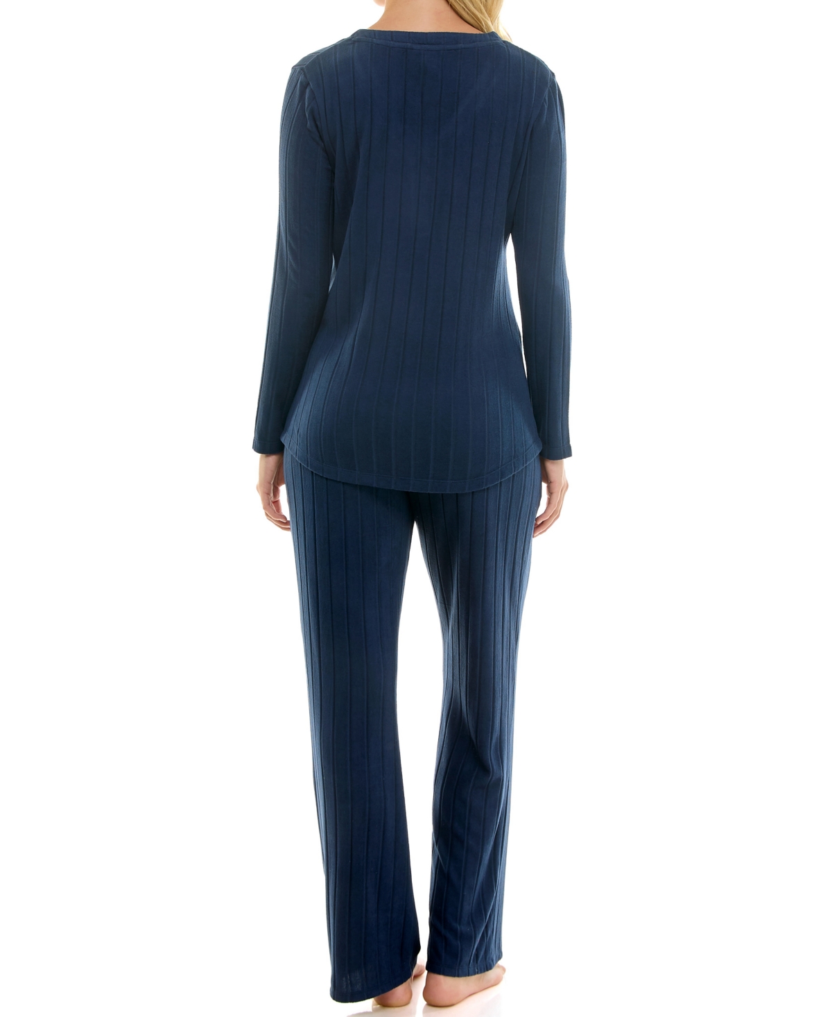 Jaclyn Intimates Women's Whisper Soft Wide Ribbed Pajamas In Blue