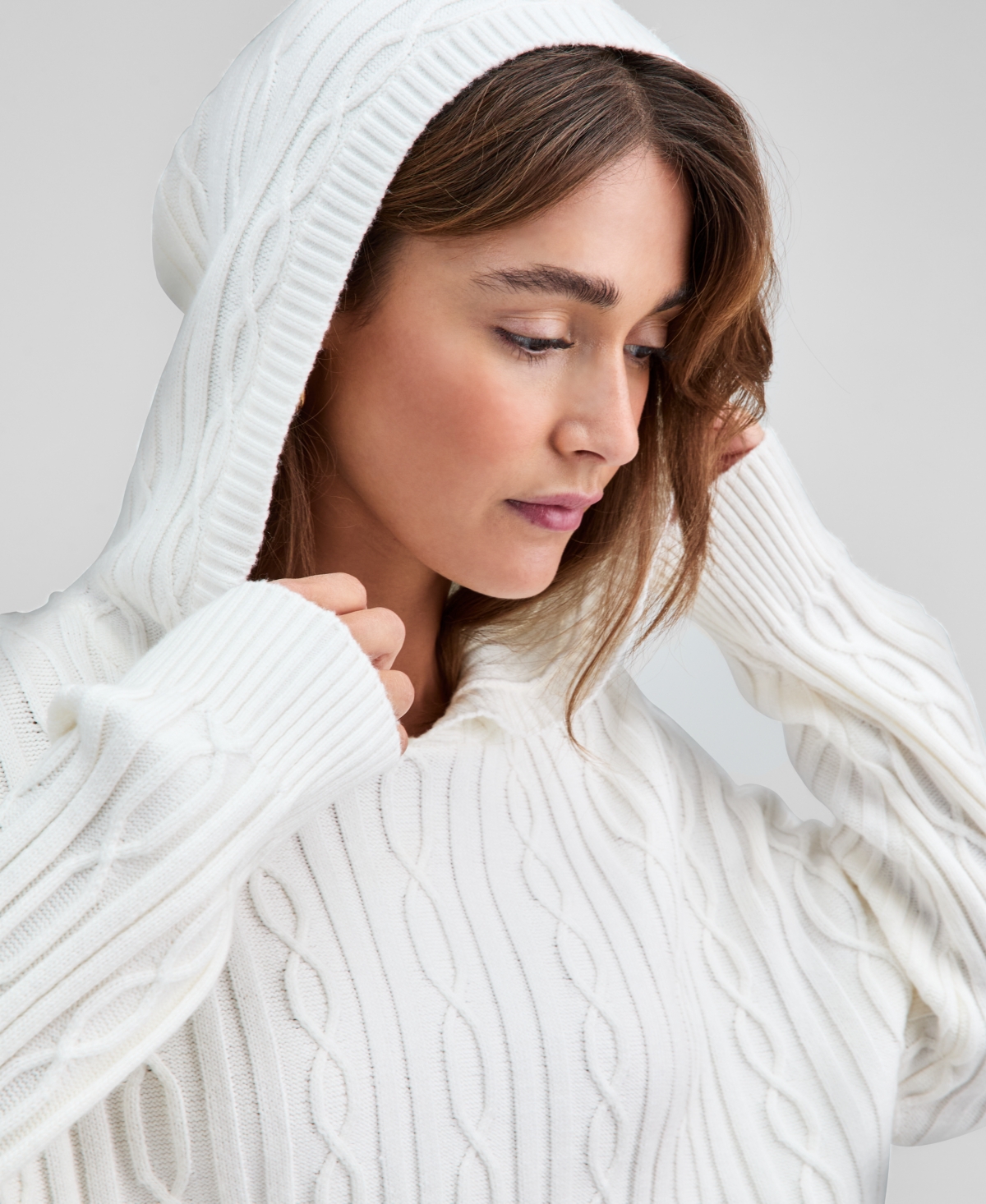 And Now This Women's Cable-knit Pullover Hoodie, Macy's Exclusive In White