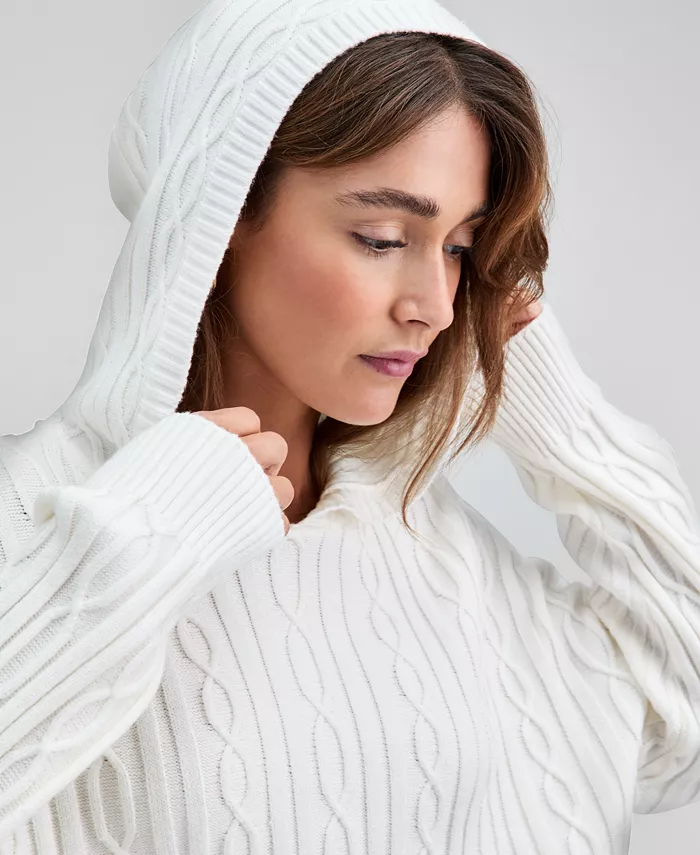 Women's Cable-Knit Pullover Hoodie - thumbnail 6