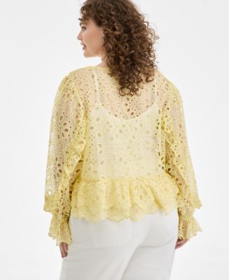 Trendy Plus Size Tie-Front Cut-Work Blouse, Macy's Exclusive