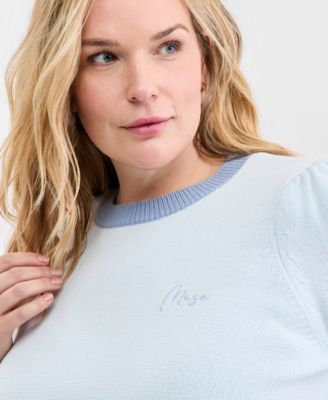 Trendy Plus Size Short-Sleeve Tipped Sweater, Macy's Exclusive