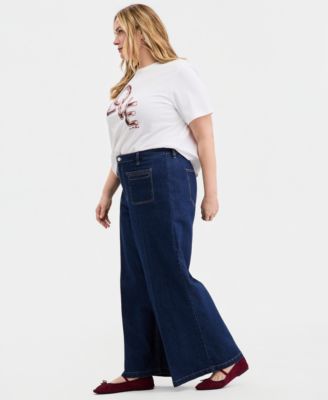 Trendy Plus Size High-Rise Wide-Leg Jeans, Macy's Exclusive