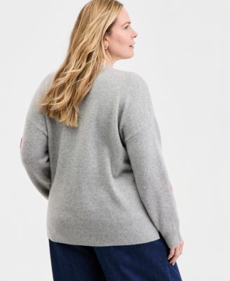 Trendy Plus Size Heart Intarsia-Knit Cardigan, Macy's Exclusive