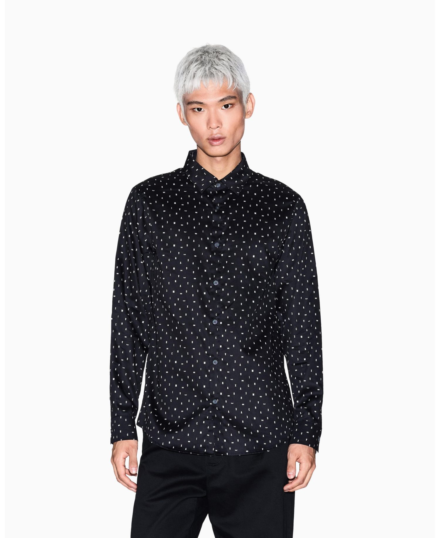 Men's Allover Letter Logo Satin Woven Shirt