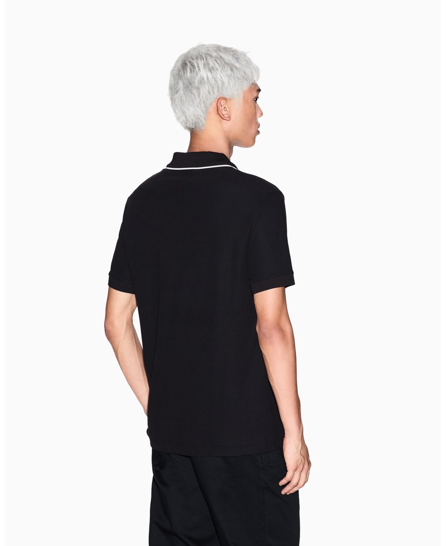 Мужская рубашка A|X Armani Exchange Johnny Collar Pique with Collar Tipping Polo Shirt, цвет: Чёрный — фото 4
