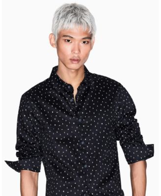 Men's Allover Letter Logo Satin Woven Shirt