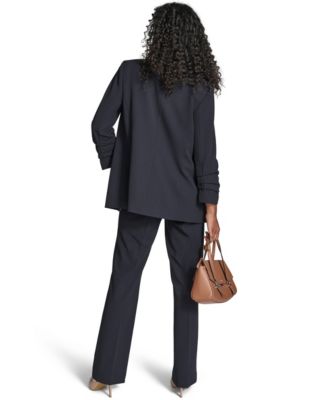 Calvin Klein Womens Scuba Crepe Long Sleeve Jacket High Waist Modern Fit Pants Textured Tie Neck Top In Blue