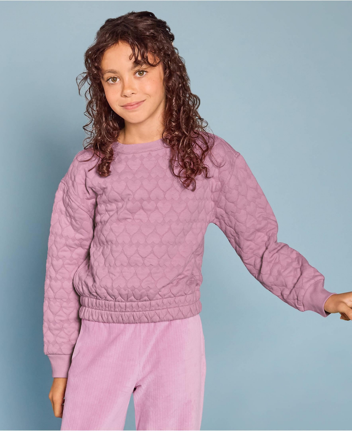 Lands' End Girls Knit Quilted Crew Neck Sweatshirt