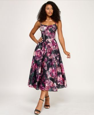 KATIA RAE - Juniors' Printed Sweetheart Neck Dress