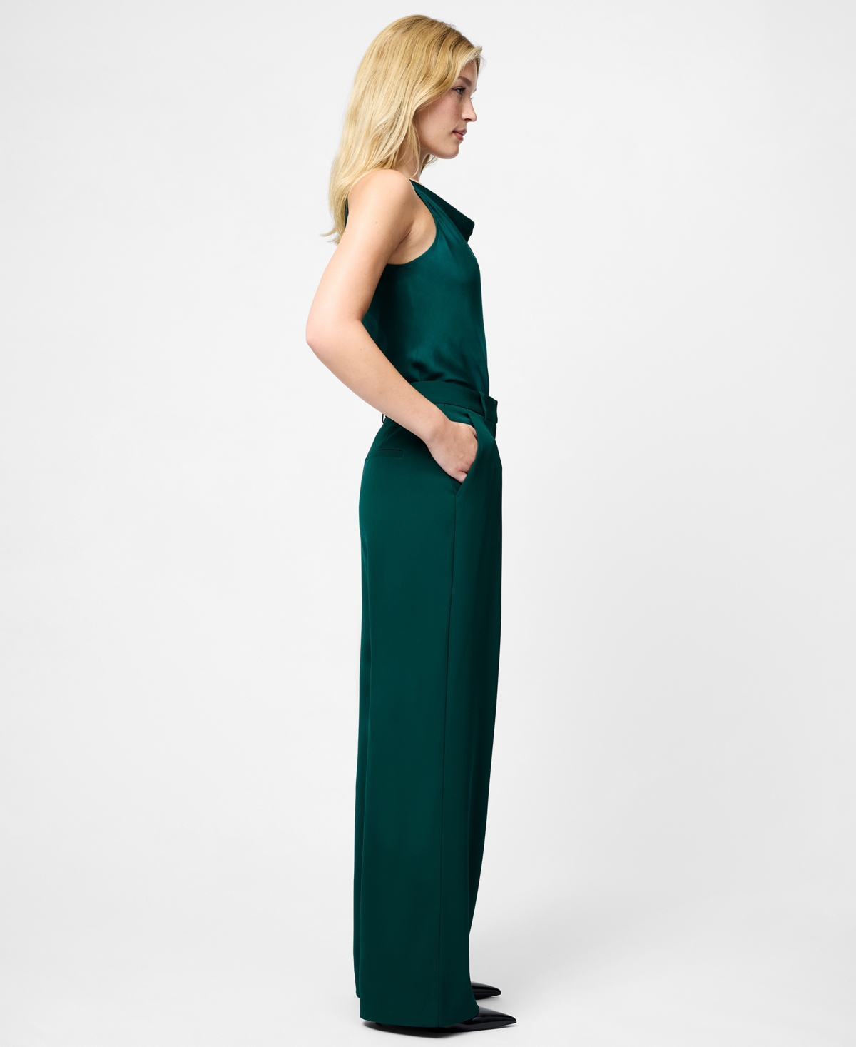 French Connection Harrie Wide Leg Suiting Pants In Green